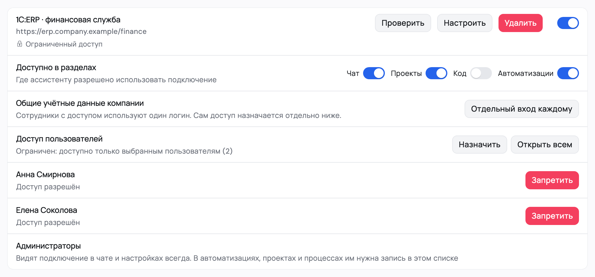 Откройте финансовую базу выбранным сотрудникам — интерфейс Flown